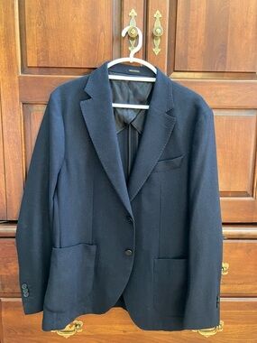Massimo Dutti Navy Two-Button Textured Blazer